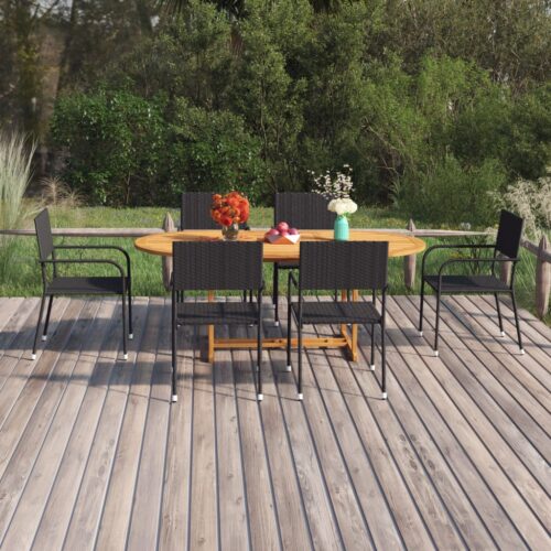 7-Piece Garden Dining Set Poly Rattan Wicker Outdoor Patio Furniture Black - Image 12