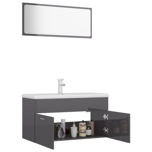 Bathroom Furniture Set High Gloss Grey Engineered Wood - Image 4