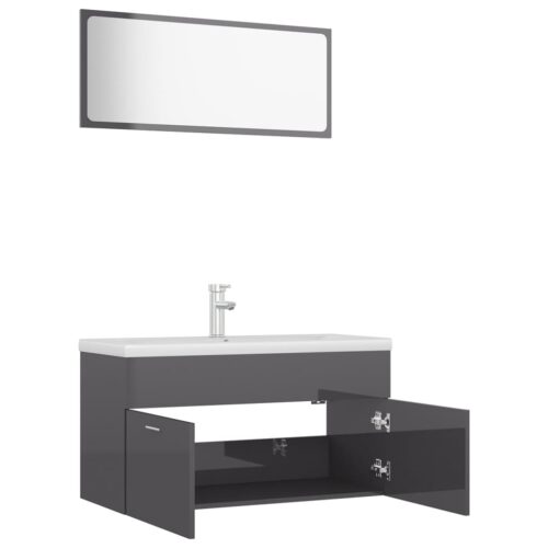 Bathroom Furniture Set High Gloss Grey Engineered Wood - Image 7