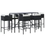 7-Piece Garden Bar Set with Cushions Black Poly Rattan Wicker Outdoor Patio Furniture