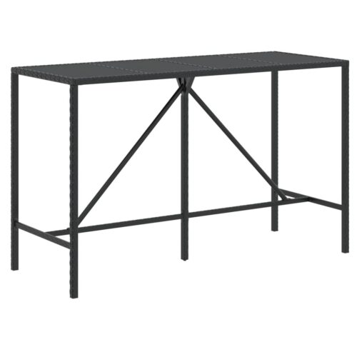 7-Piece Garden Bar Set with Cushions Black Poly Rattan Wicker Outdoor Patio Furniture - Image 4