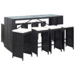 9-Piece Outdoor Bar Set Poly Rattan Wicker Outdoor Patio Furniture Black