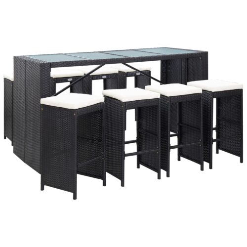 9-Piece Outdoor Bar Set Poly Rattan Wicker Outdoor Patio Furniture Black - Image 12