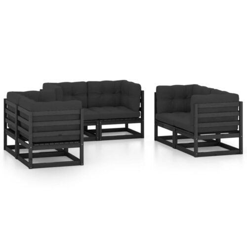6-Piece Garden Lounge Set with Cushions Pine Wood Outdoor Patio Furniture