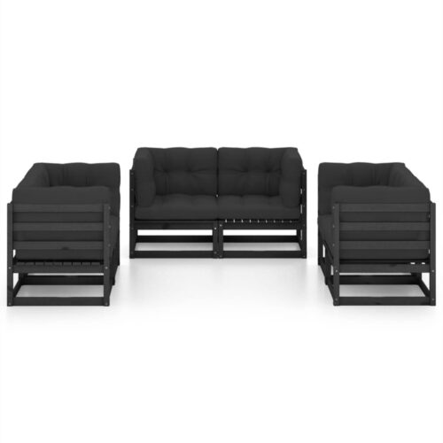 6-Piece Garden Lounge Set with Cushions Pine Wood Outdoor Patio Furniture - Image 3