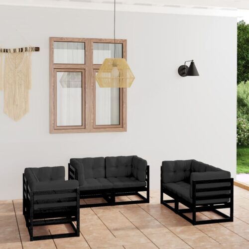 6-Piece Garden Lounge Set with Cushions Pine Wood Outdoor Patio Furniture - Image 10