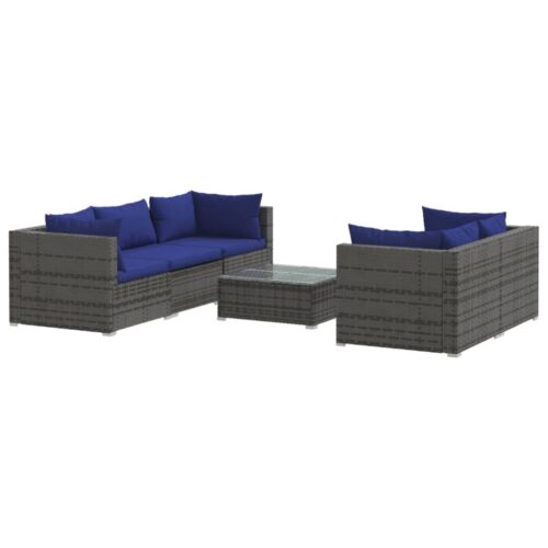6-Piece Garden Lounge Set with Cushions Poly Rattan Wicker Outdoor Patio Furniture Grey