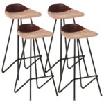 Bar Stools 4pcs Brown Real Leather
