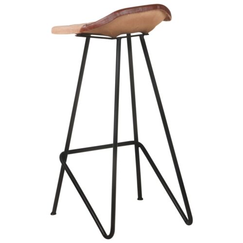 Bar Stools 4pcs Brown Real Leather - Image 3