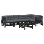 6-Piece Garden Lounge Set with Cushions Black Wood Timber Outdoor Patio Furniture