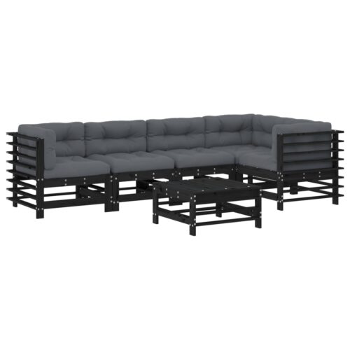 6-Piece Garden Lounge Set with Cushions Black Wood Timber Outdoor Patio Furniture