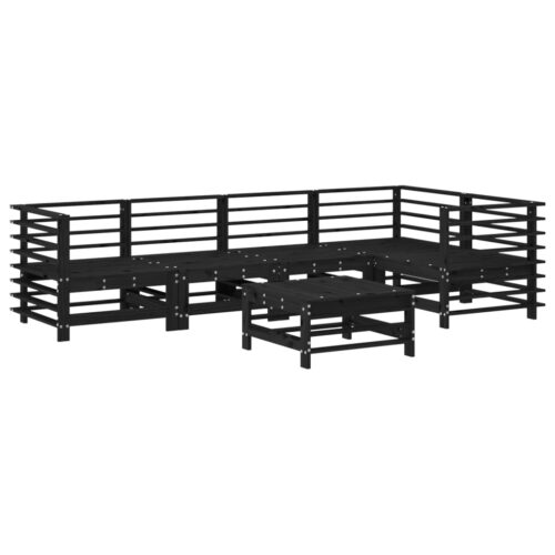 6-Piece Garden Lounge Set with Cushions Black Wood Timber Outdoor Patio Furniture - Image 3