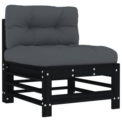 6-Piece Garden Lounge Set with Cushions Black Wood Timber Outdoor Patio Furniture - Image 4