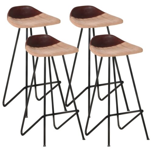 Bar Stools 4pcs Brown Real Leather - Image 12