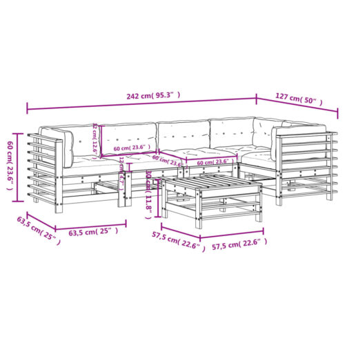 6-Piece Garden Lounge Set with Cushions Black Wood Timber Outdoor Patio Furniture - Image 9