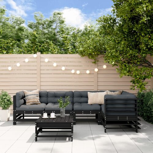 6-Piece Garden Lounge Set with Cushions Black Wood Timber Outdoor Patio Furniture - Image 10