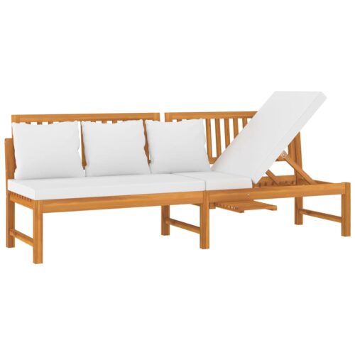 Day Bed with Cream Cushion 200x60x75cm Solid Wood Acacia