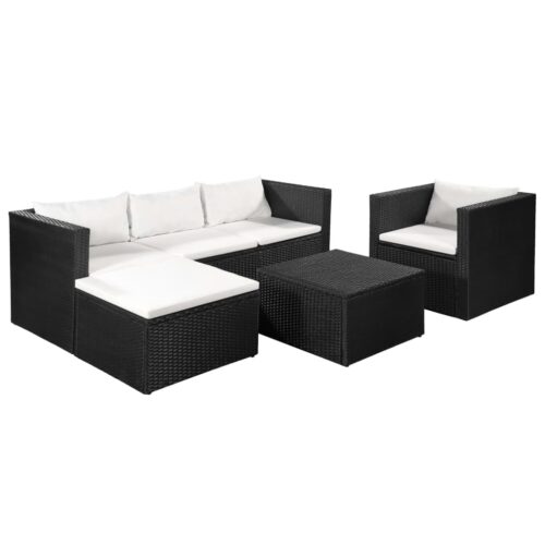 4-Piece Garden Lounge Set Poly Rattan Wicker Outdoor Patio Furniture Black White