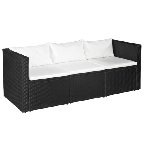 4-Piece Garden Lounge Set Poly Rattan Wicker Outdoor Patio Furniture Black White - Image 2