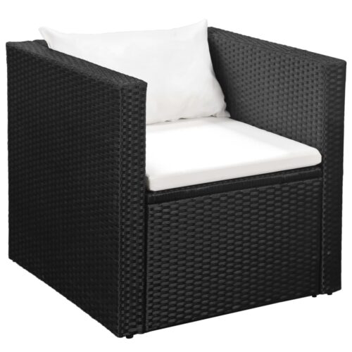 4-Piece Garden Lounge Set Poly Rattan Wicker Outdoor Patio Furniture Black White - Image 3