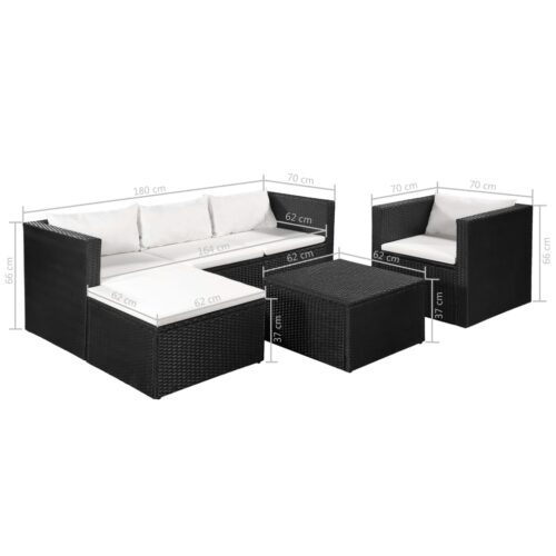 4-Piece Garden Lounge Set Poly Rattan Wicker Outdoor Patio Furniture Black White - Image 7