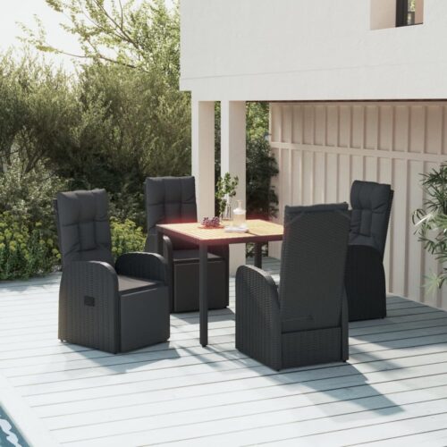 5-Piece Garden Dining Set Black Poly Rattan Wicker Outdoor Patio Furniture&Solid Wood Acacia - Image 11