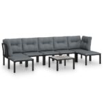 8-Piece Garden Lounge Set Black Grey Poly Rattan Wicker Outdoor Patio Furniture