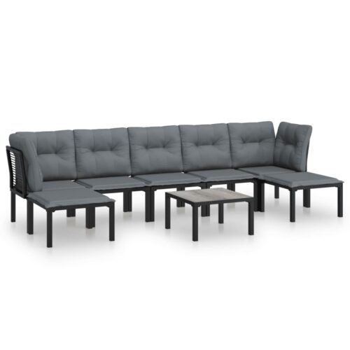 8-Piece Garden Lounge Set Black Grey Poly Rattan Wicker Outdoor Patio Furniture