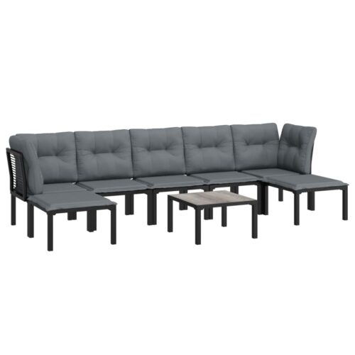 8-Piece Garden Lounge Set Black Grey Poly Rattan Wicker Outdoor Patio Furniture - Image 3