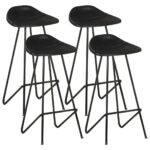 Bar Stools 4pcs Black Real Leather