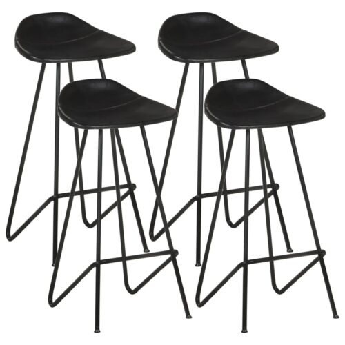 Bar Stools 4pcs Black Real Leather