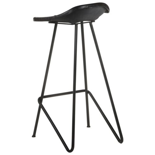 Bar Stools 4pcs Black Real Leather - Image 4