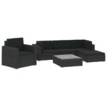 6-Piece Garden Lounge Set with Cushions Poly Rattan Wicker Outdoor Patio Furniture Black
