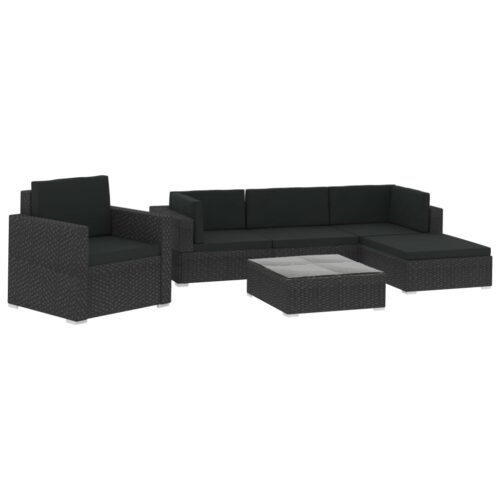 6-Piece Garden Lounge Set with Cushions Poly Rattan Wicker Outdoor Patio Furniture Black