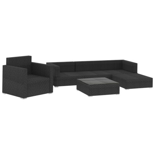 6-Piece Garden Lounge Set with Cushions Poly Rattan Wicker Outdoor Patio Furniture Black - Image 3