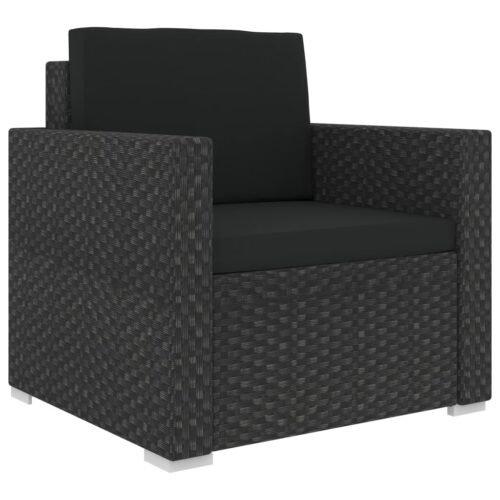 6-Piece Garden Lounge Set with Cushions Poly Rattan Wicker Outdoor Patio Furniture Black - Image 8