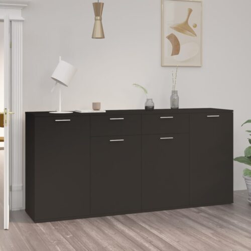 Sideboard Black 160x36x75cm Engineered Wood - Image 2