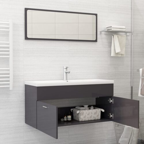Bathroom Furniture Set High Gloss Grey Engineered Wood - Image 3