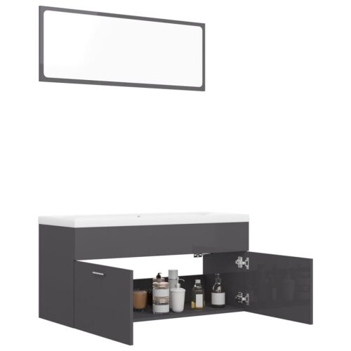 Bathroom Furniture Set High Gloss Grey Engineered Wood - Image 4