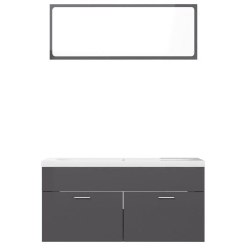 Bathroom Furniture Set High Gloss Grey Engineered Wood - Image 5