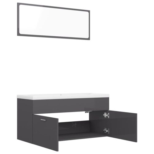 Bathroom Furniture Set High Gloss Grey Engineered Wood - Image 7