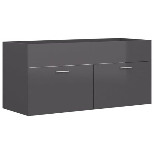 Bathroom Furniture Set High Gloss Grey Engineered Wood - Image 8