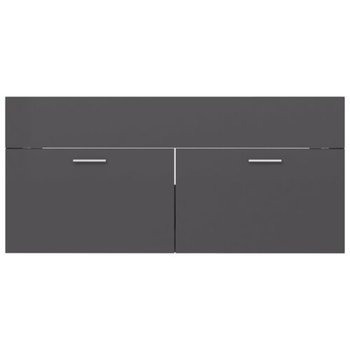 Bathroom Furniture Set High Gloss Grey Engineered Wood - Image 9