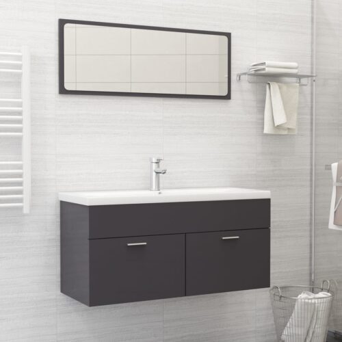 Bathroom Furniture Set High Gloss Grey Engineered Wood - Image 12