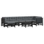 8-Piece Garden Lounge Set with Cushions Black Wood Timber Outdoor Patio Furniture