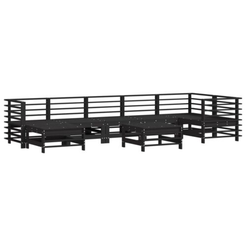 8-Piece Garden Lounge Set with Cushions Black Wood Timber Outdoor Patio Furniture - Image 3