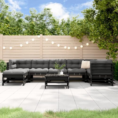 8-Piece Garden Lounge Set with Cushions Black Wood Timber Outdoor Patio Furniture - Image 10