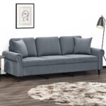3-Seater Sofa with Cushions Couch Lounge Chairs Velvet Fabric Dark Grey 180cm