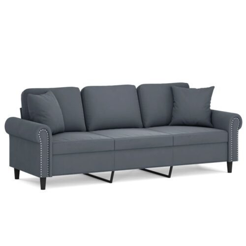 3-Seater Sofa with Cushions Couch Lounge Chairs Velvet Fabric Dark Grey 180cm - Image 2