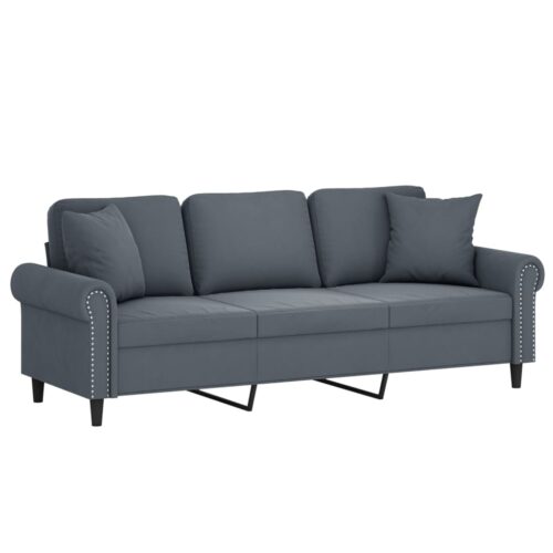 3-Seater Sofa with Cushions Couch Lounge Chairs Velvet Fabric Dark Grey 180cm - Image 3
